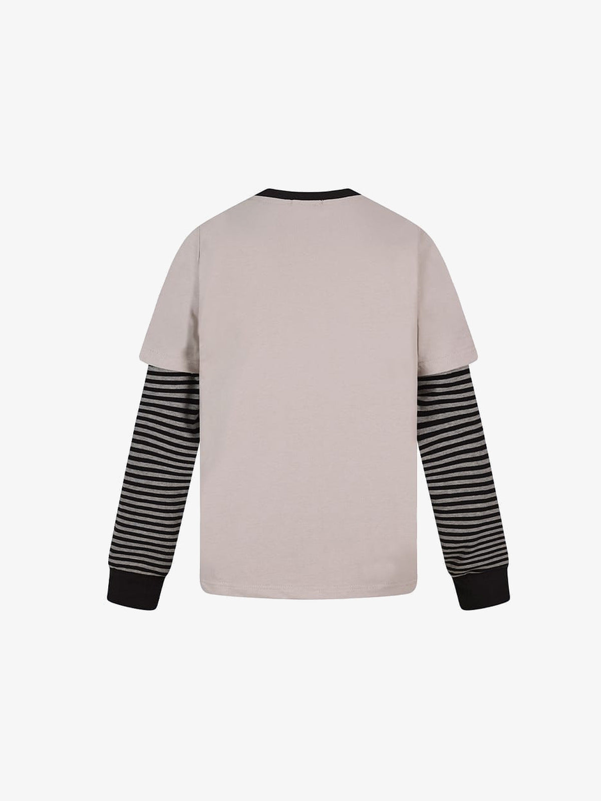 Layered T-Shirt mit gestreiften Ärmeln und Gothic-Stern-Print – Beige, Rückansicht | XoKool
