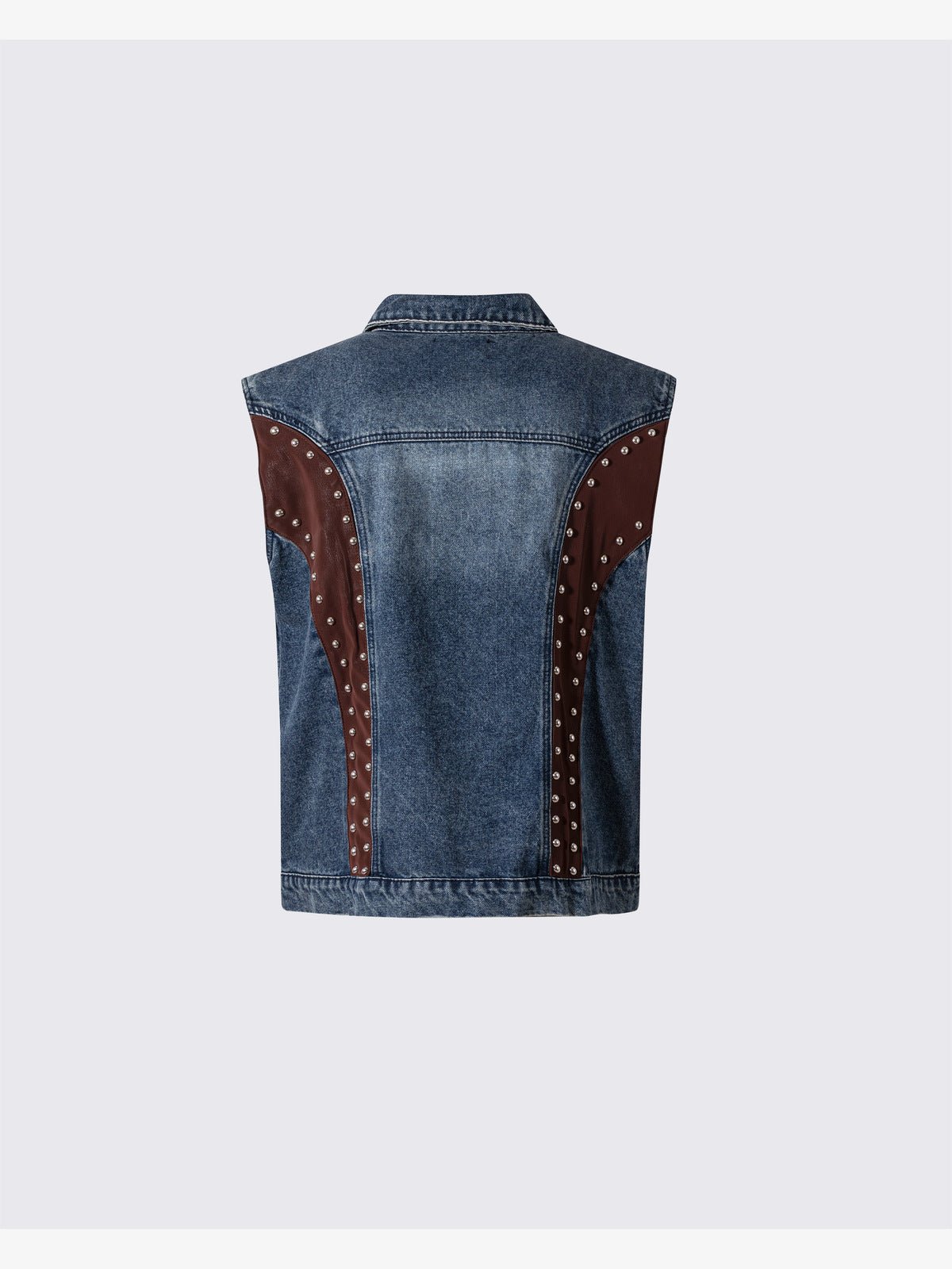 Chaleco vaquero con tachuelas y paneles efecto cuero – azul, vista trasera | XoKool