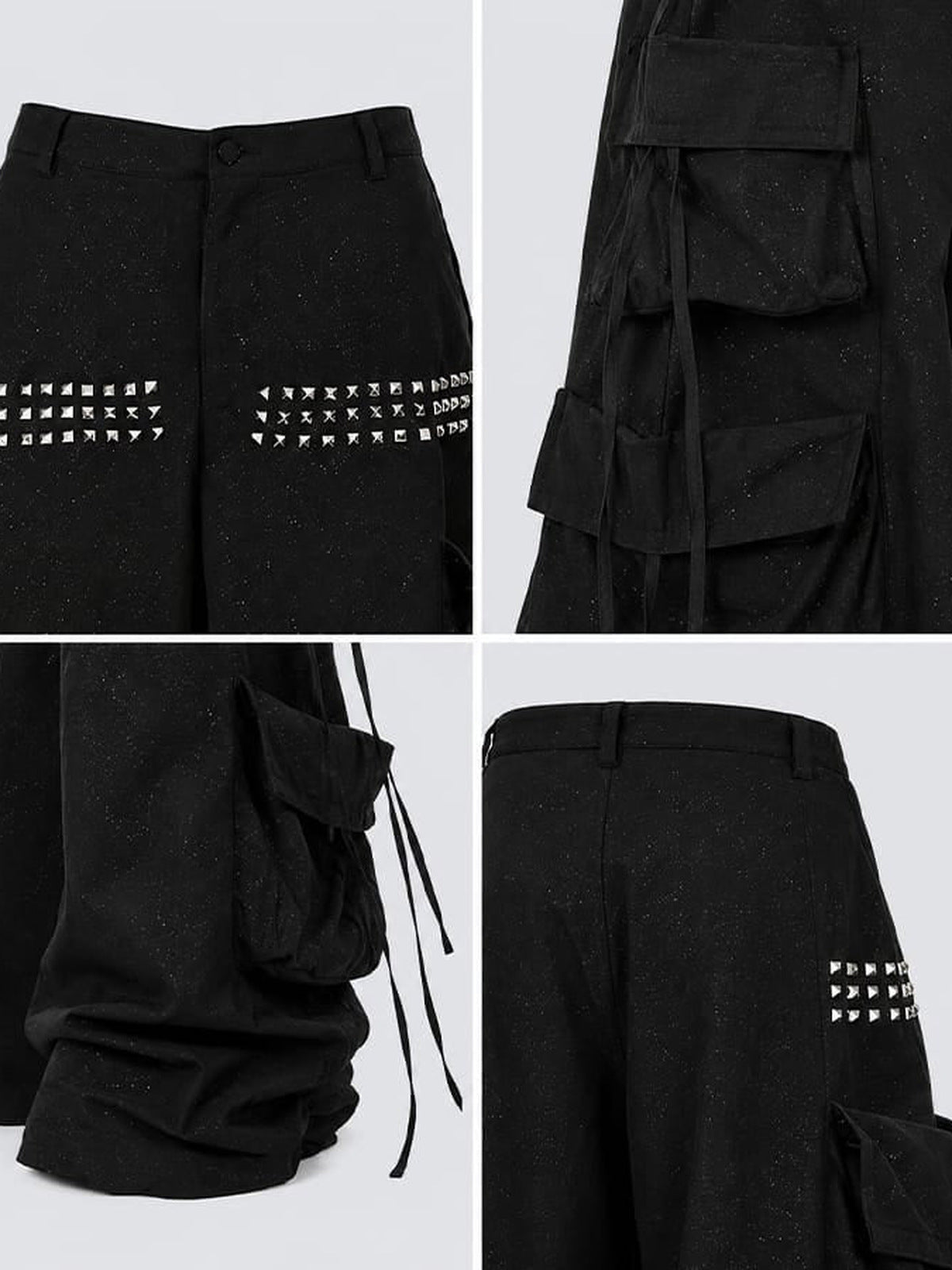 Studded cargo pants – Black, studs and pocket close-ups | XoKool