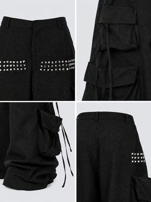 Studded cargo pants – Black, studs and pocket close-ups | XoKool