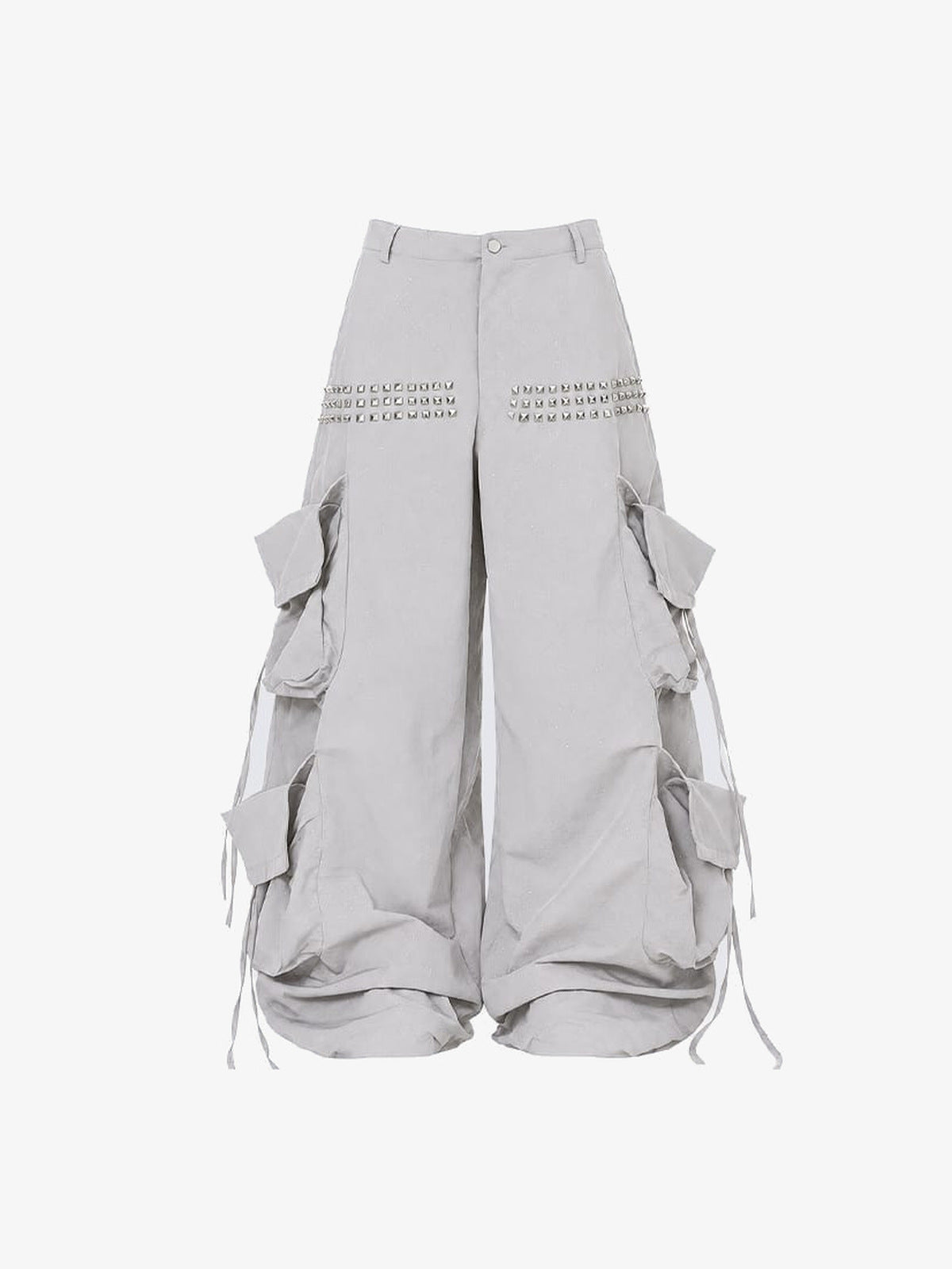Studded cargo pants – Light Grey, front flat | XoKool