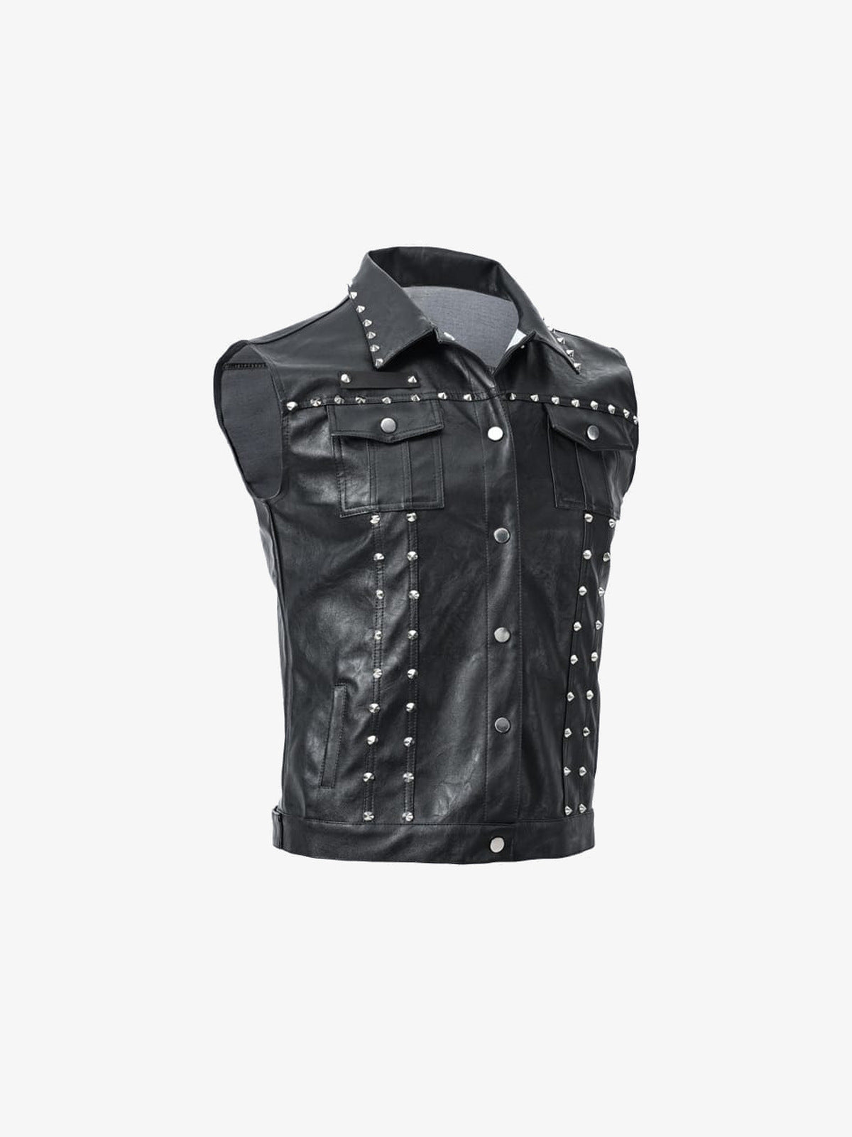 Chaleco biker con tachuelas – negro, ángulo frontal | XoKool
