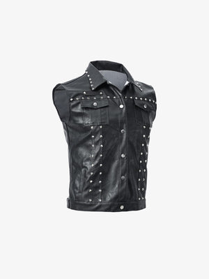 Chaleco biker con tachuelas – negro, ángulo frontal | XoKool