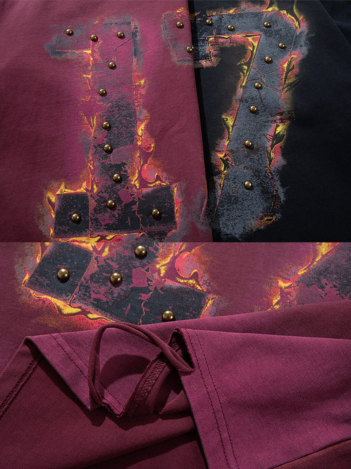 Studded Flame Longsleeve – 17 Flame-Print und Saum Nahaufnahme | XoKool