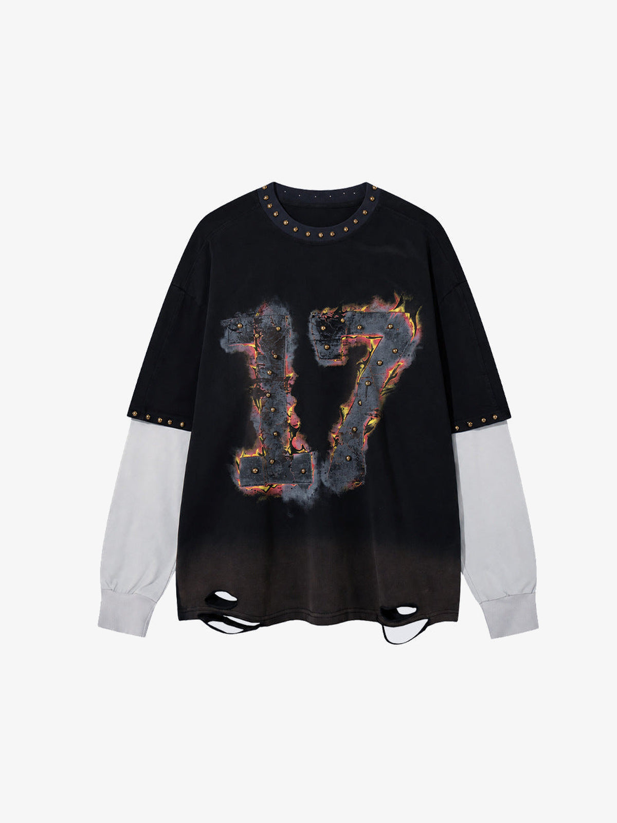 Studded Flame 17 Layered Longsleeve – Schwarz, Vorderansicht | XoKool