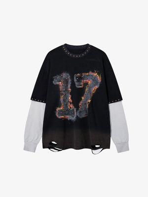 Studded Flame 17 Layered Longsleeve – Schwarz, Vorderansicht | XoKool