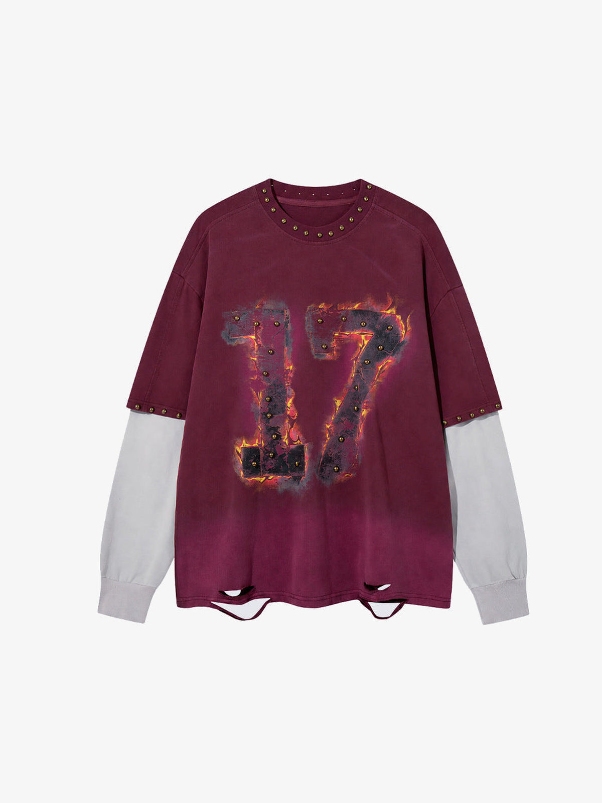 Studded Flame 17 Layered Longsleeve – Burgunderrot, Vorderansicht | XoKool