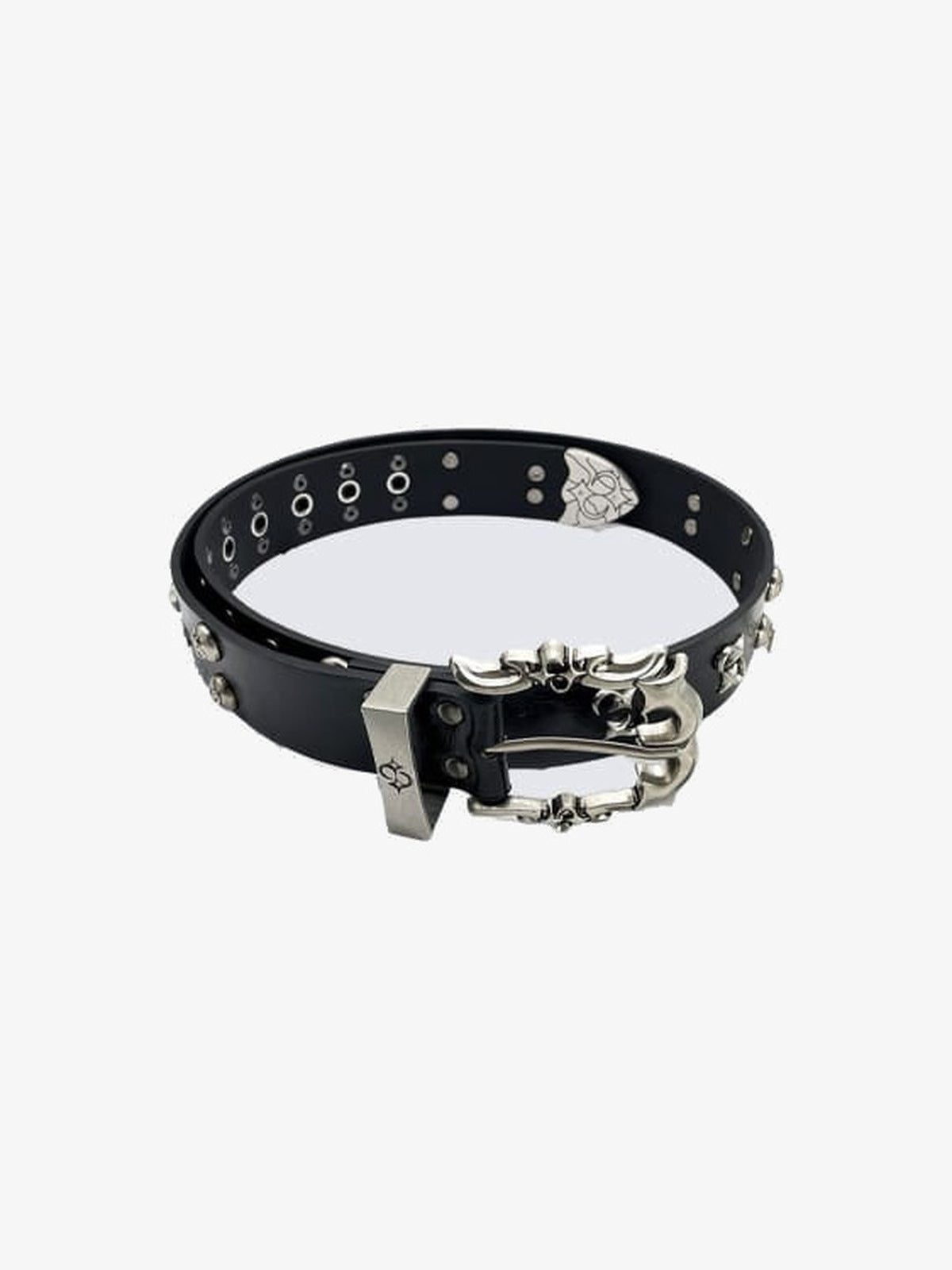 Cinturón con tachuelas y ojales con hebilla ornamentada – negro, foto de producto | XoKool