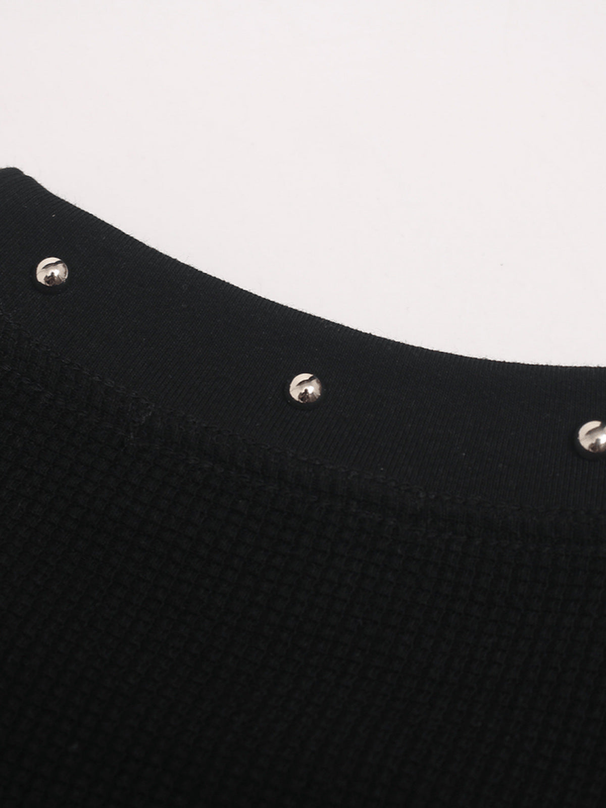 Studded Portrait Tee – neckline studs close-up | XoKool
