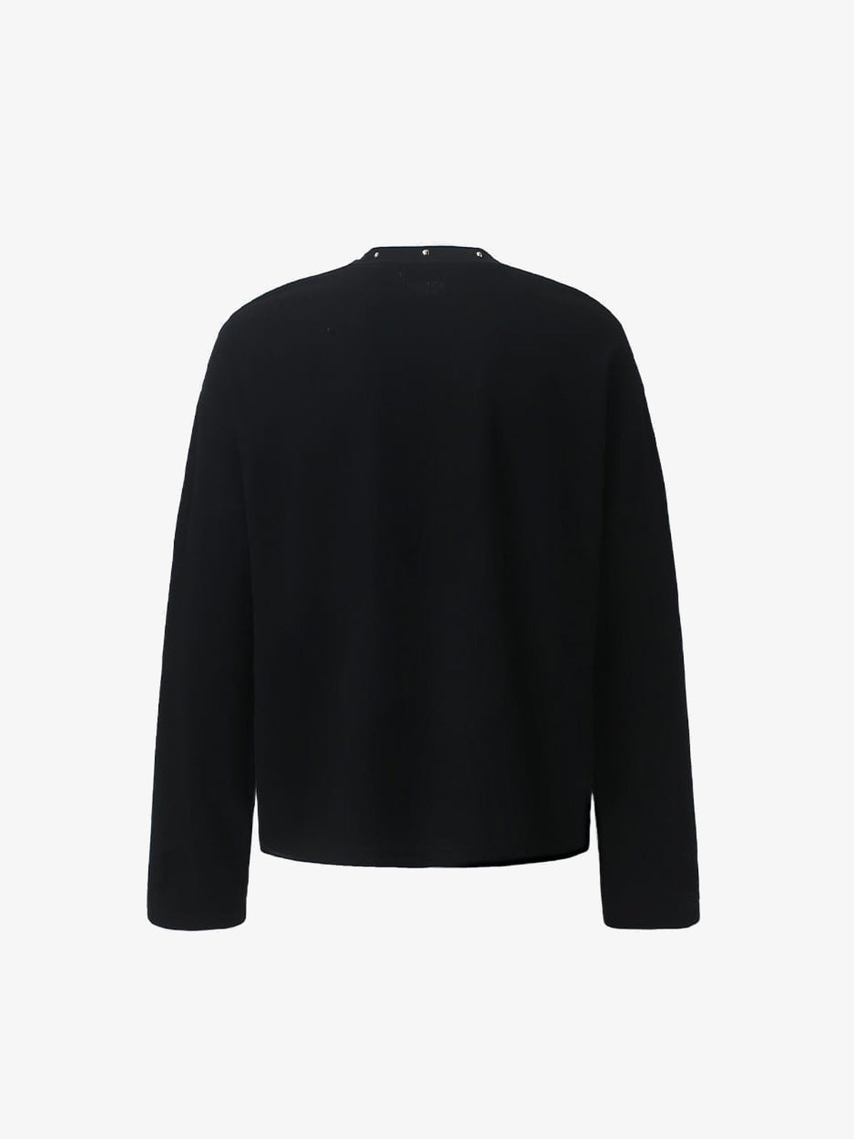 Studded Newspaper Print Long Sleeve Tee – Black, back view | XoKool