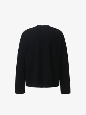 Studded Newspaper Print Long Sleeve Tee – Black, back view | XoKool