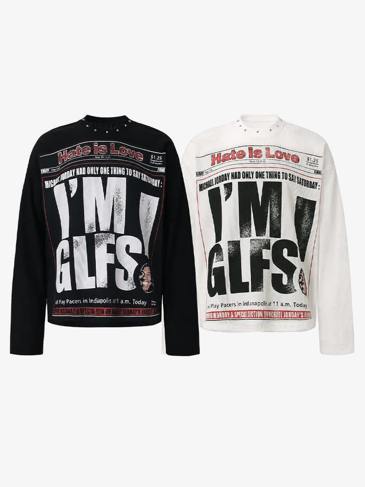 Studded newspaper tee – both colors side by side | XoKool