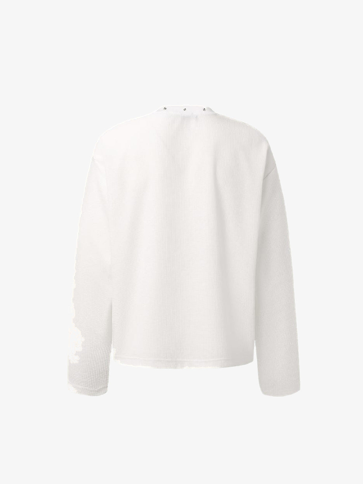 Studded Newspaper Print Long Sleeve Tee – White, back view | XoKool