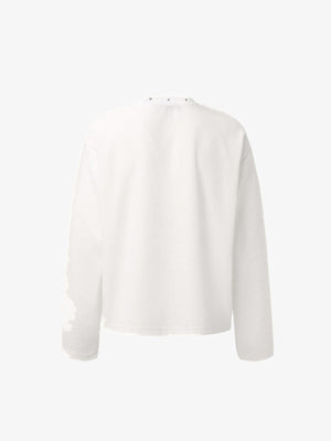 Studded Newspaper Print Long Sleeve Tee – White, back view | XoKool