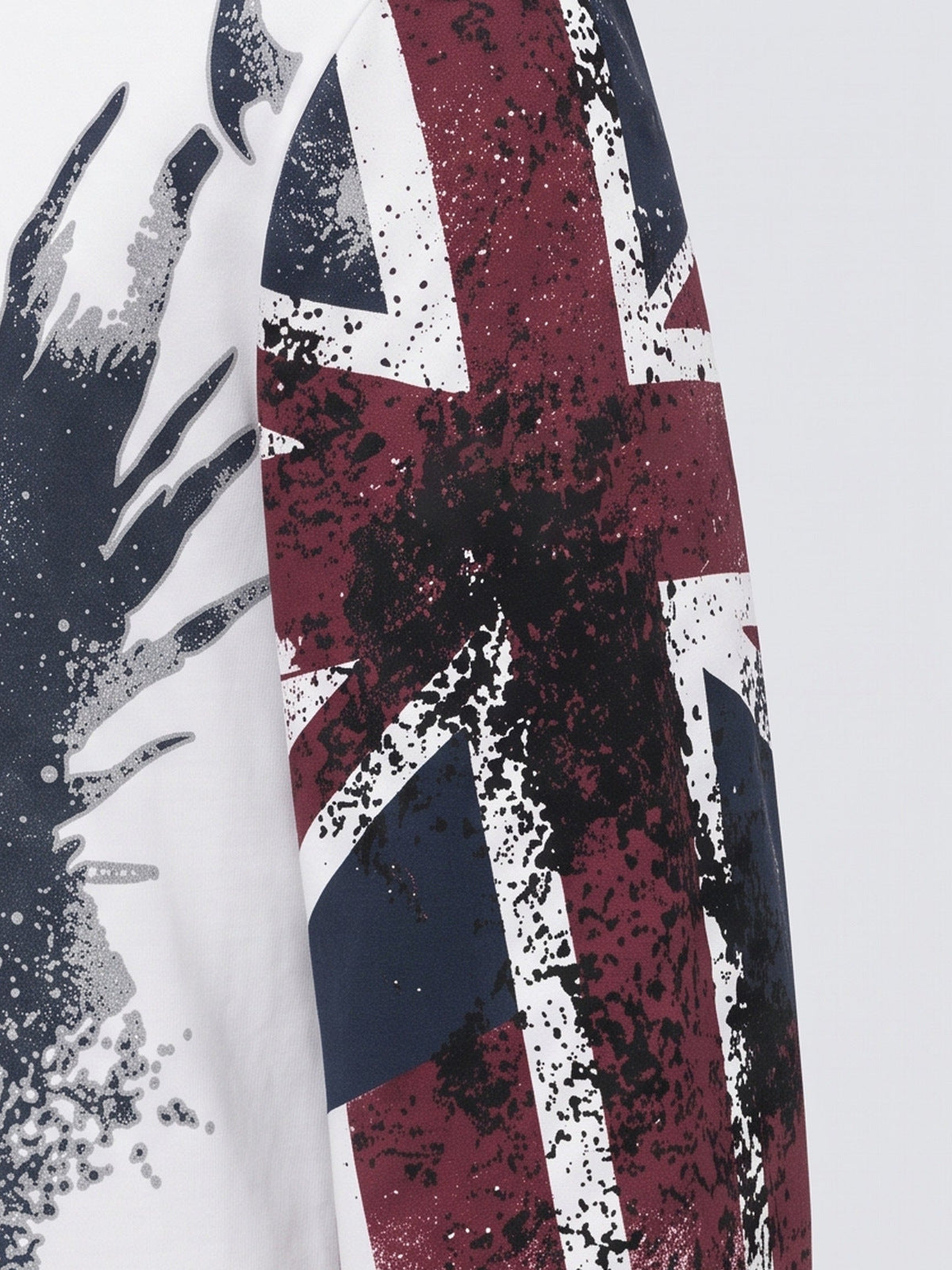 Studded Punk Long Sleeve Tee with Flag Sleeve – British flag sleeve close-up | XoKool