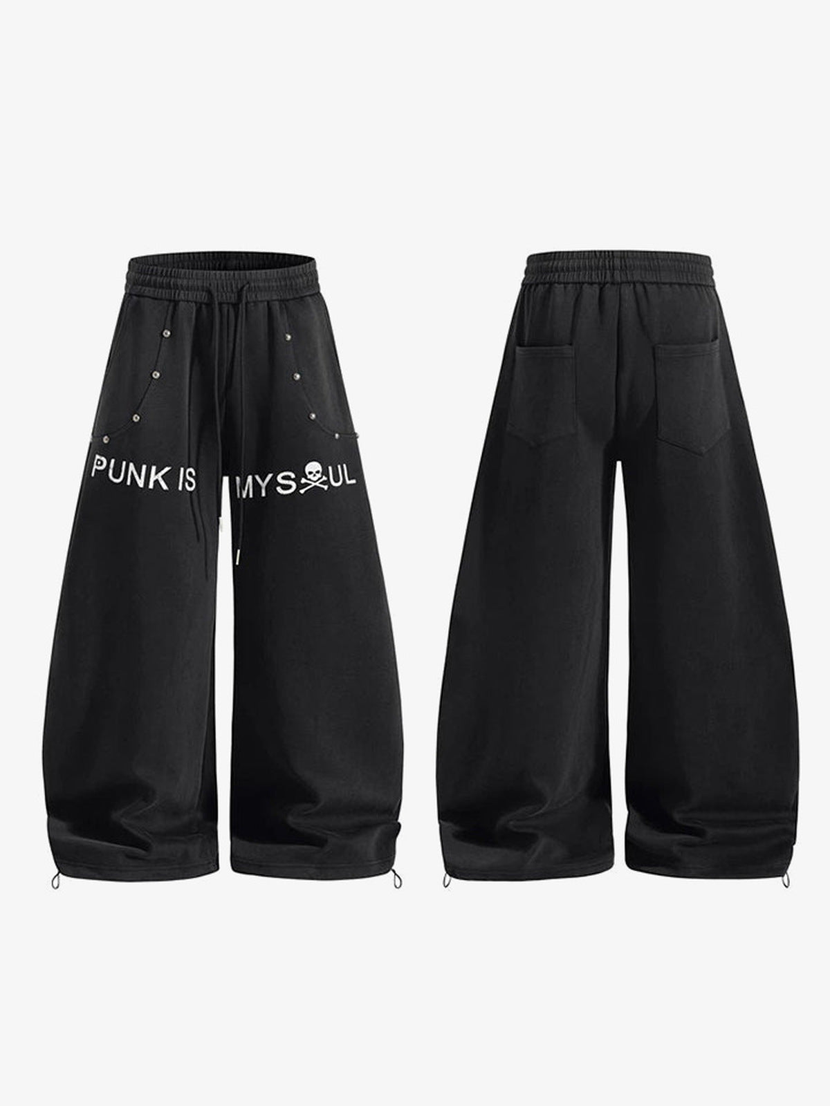Barrel Leg Jogginghose mit Nieten und Totenkopf-Print – Vorder- und Rückseite flach | XoKool