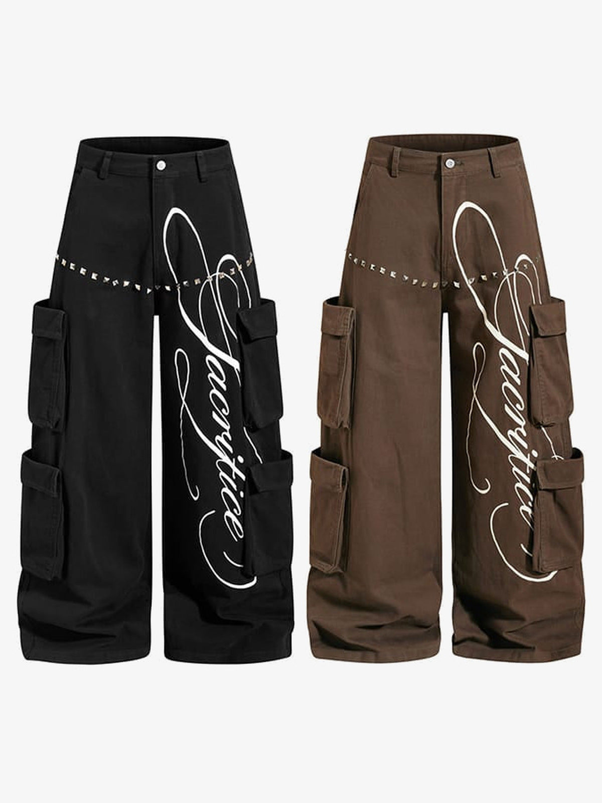 Studded cargo pants – Both colours, front flat | XoKool
