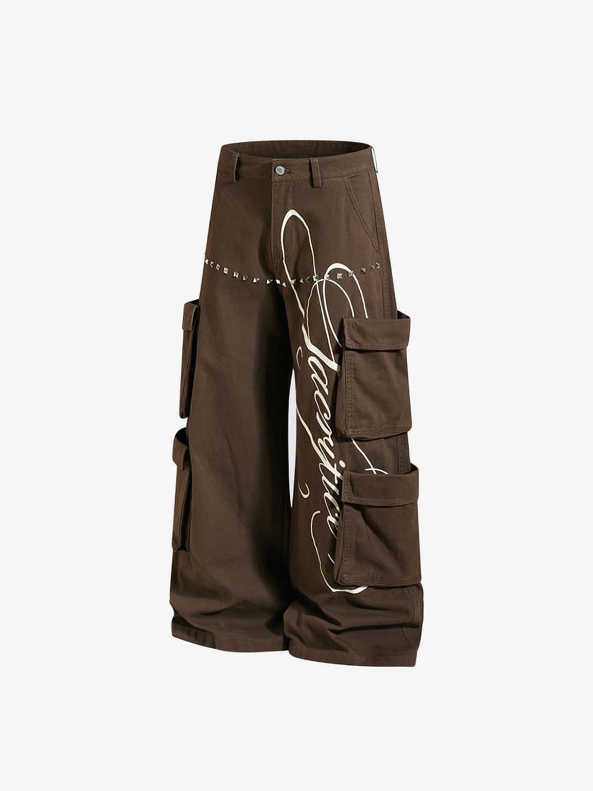 Studded cargo pants – Brown, front flat angle | XoKool