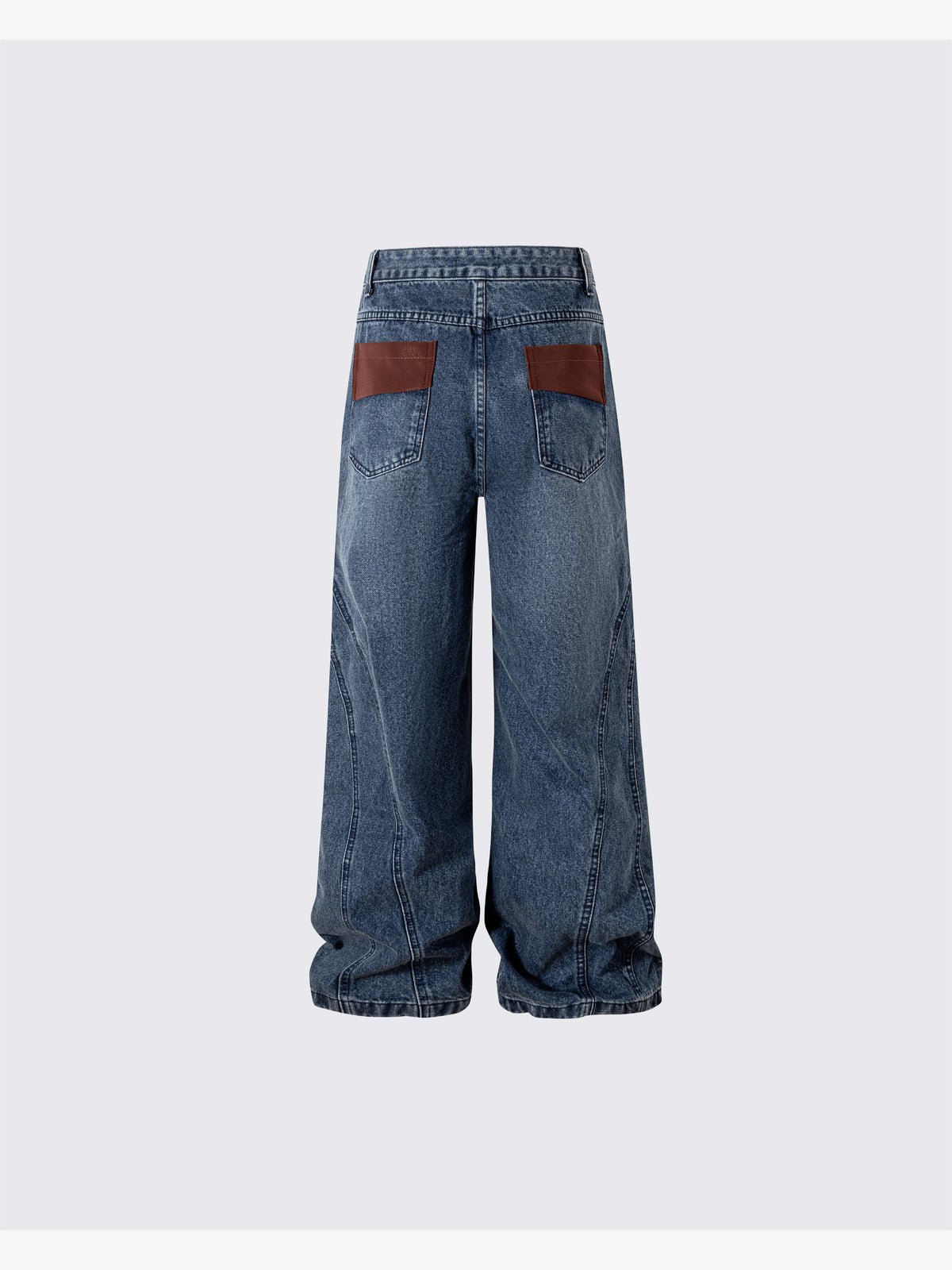 Wide Leg Jeans mit Nieten und braunen Taschenpanels – Rückseite flach ausgelegt | XoKool