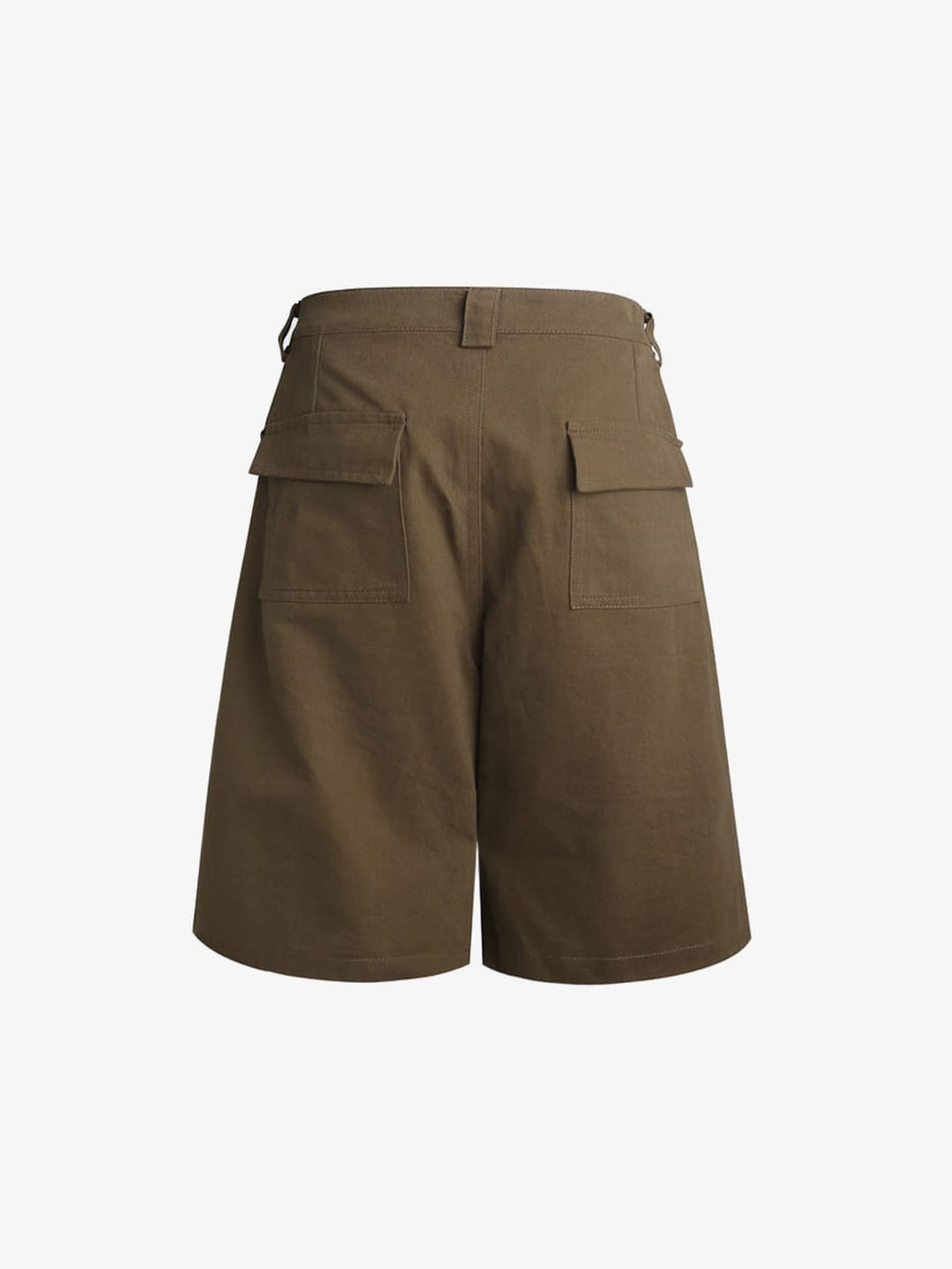Wide Leg Shorts mit Nieten und Reißverschluss-Details – Olivbraun, Rückansicht flach | XoKool