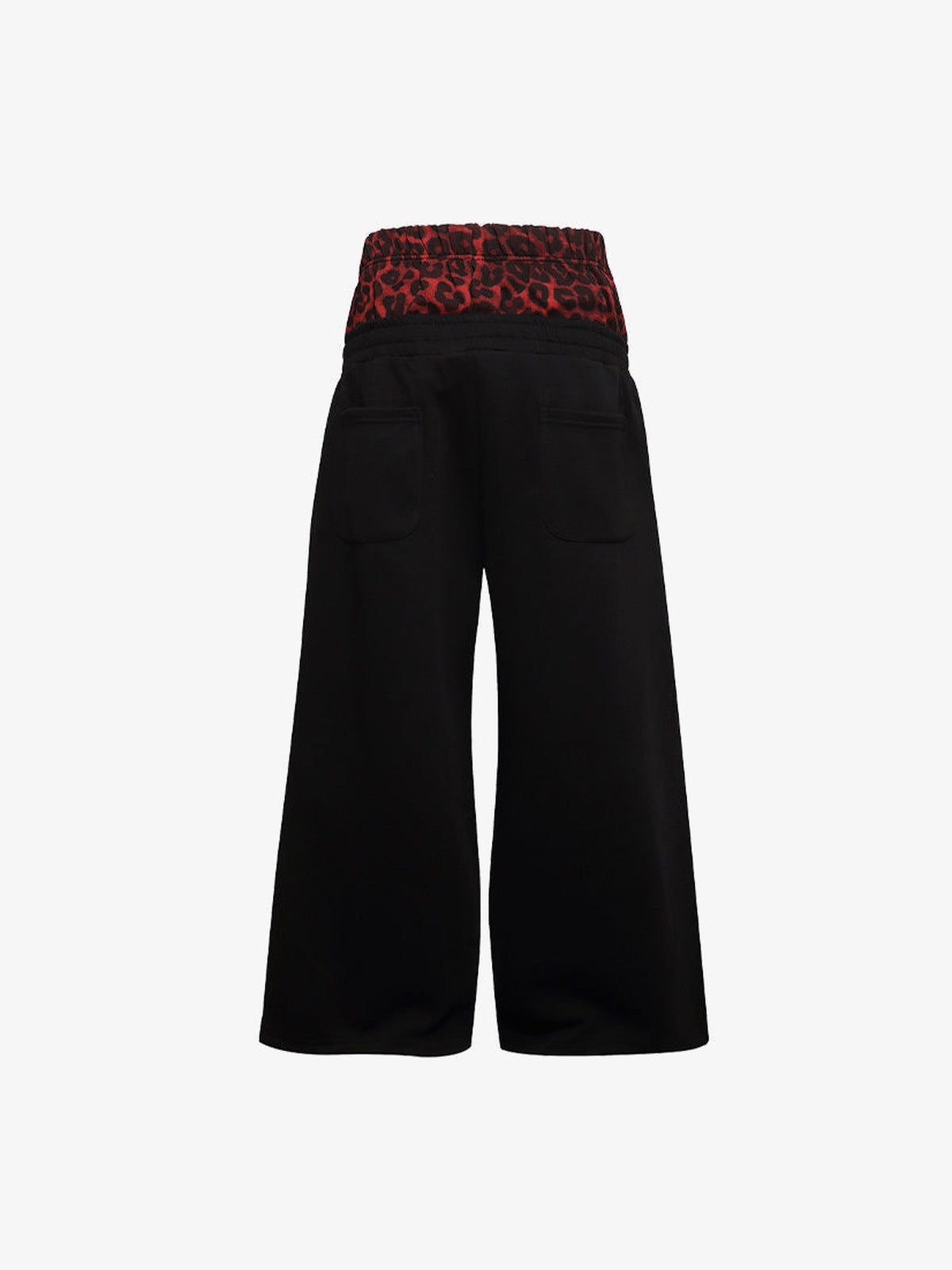 Studded Wide Leg Sweatpants with Leopard Waistband – Black, back view | XoKool