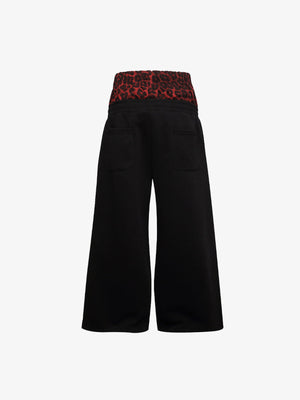 Studded Wide Leg Sweatpants with Leopard Waistband – Black, back view | XoKool