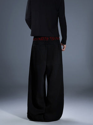 Studded Wide Leg Sweatpants with Leopard Waistband – Black, on model back | XoKool