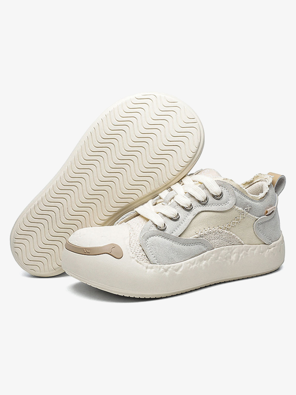 Big toe patchwork sneakers – Cream with outsole | XoKool