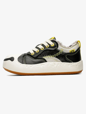 Black and Yellow Big Toe Sneakers with Frayed Collar – Black pair, side | XoKool