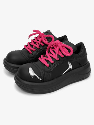 Black and Pink Platform Sneakers with Silver Accent – Black Pink pair, 3/4 | XoKool