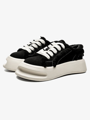 Tenis negros con plataforma y ribete peludo – par 3/4 | XoKool
