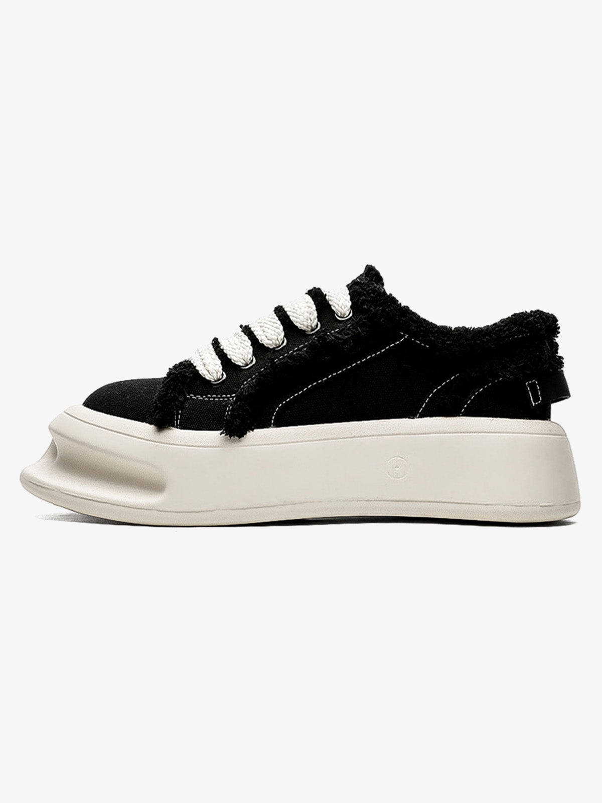 Black Fuzzy Trim Platform Sneakers – side view | XoKool