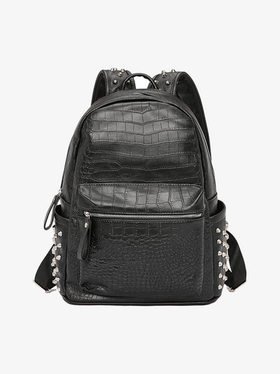 Nieten-Rucksack aus Kunstleder in Kroko-Prägung