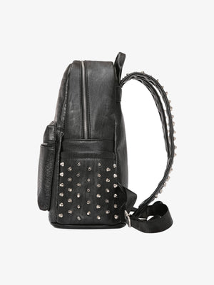 Mochila de cuero sintético efecto cocodrilo con tachuelas – vista lateral con tachuelas | XoKool