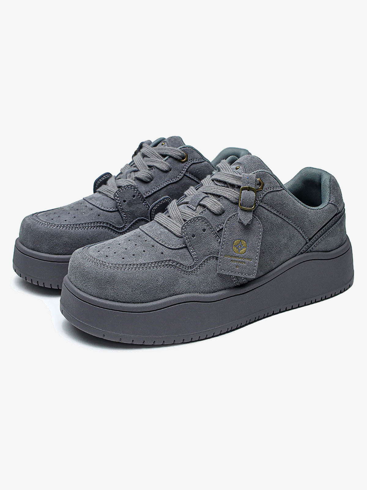 Burgundy or Grey Suede-Look Platform Sneakers – Grey pair, angled | XoKool