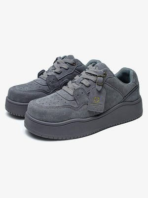 Burgundy or Grey Suede-Look Platform Sneakers – Grey pair, angled | XoKool