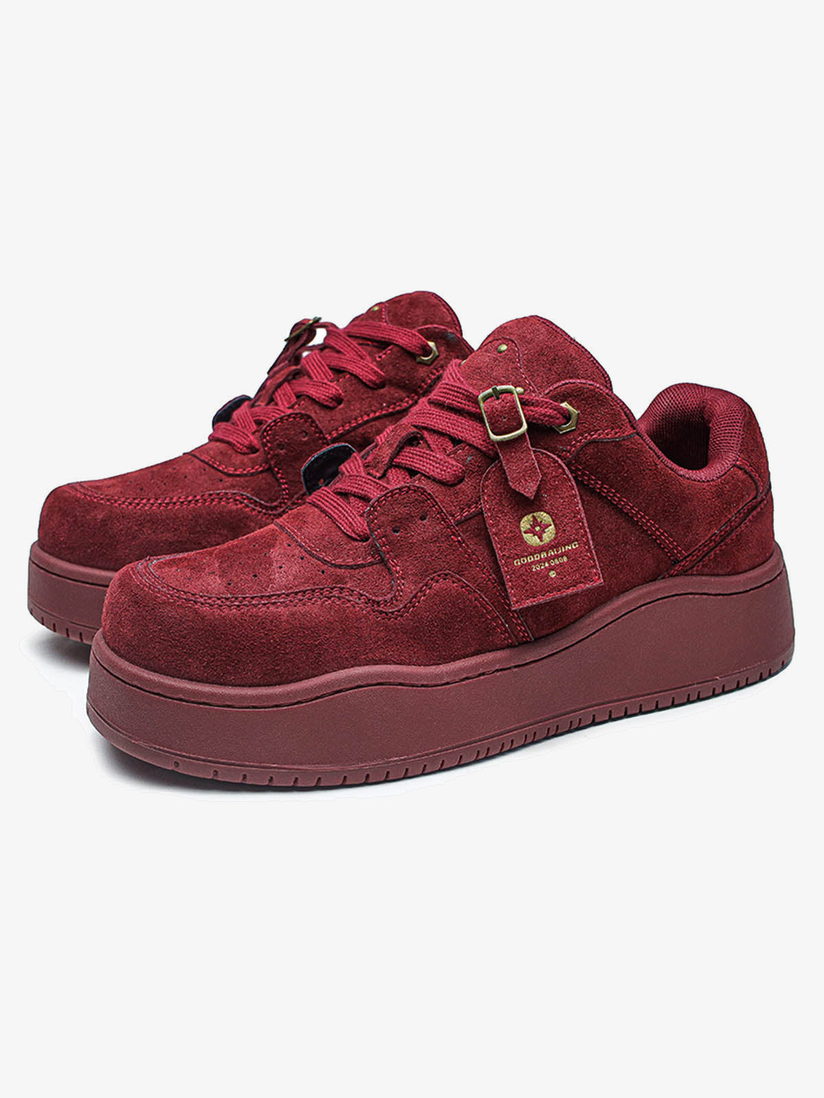 Burgundy or Grey Suede-Look Platform Sneakers – Wine Red pair, angled | XoKool