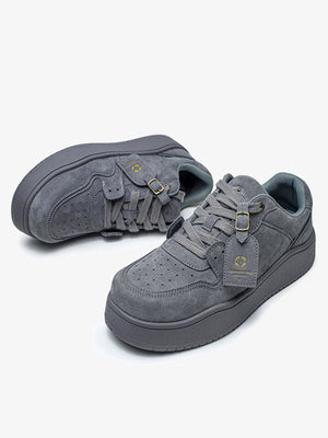 Suede-look platform sneakers – Grey pair, angled | XoKool