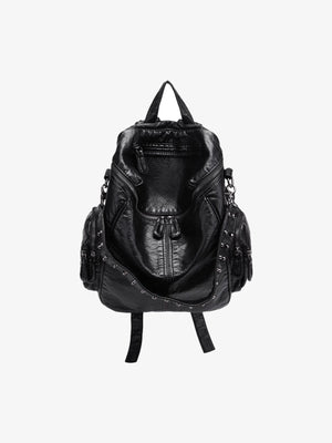 Washed Kunstleder-Rucksack mit Nieten – Schwarz, Vorderansicht | XoKool