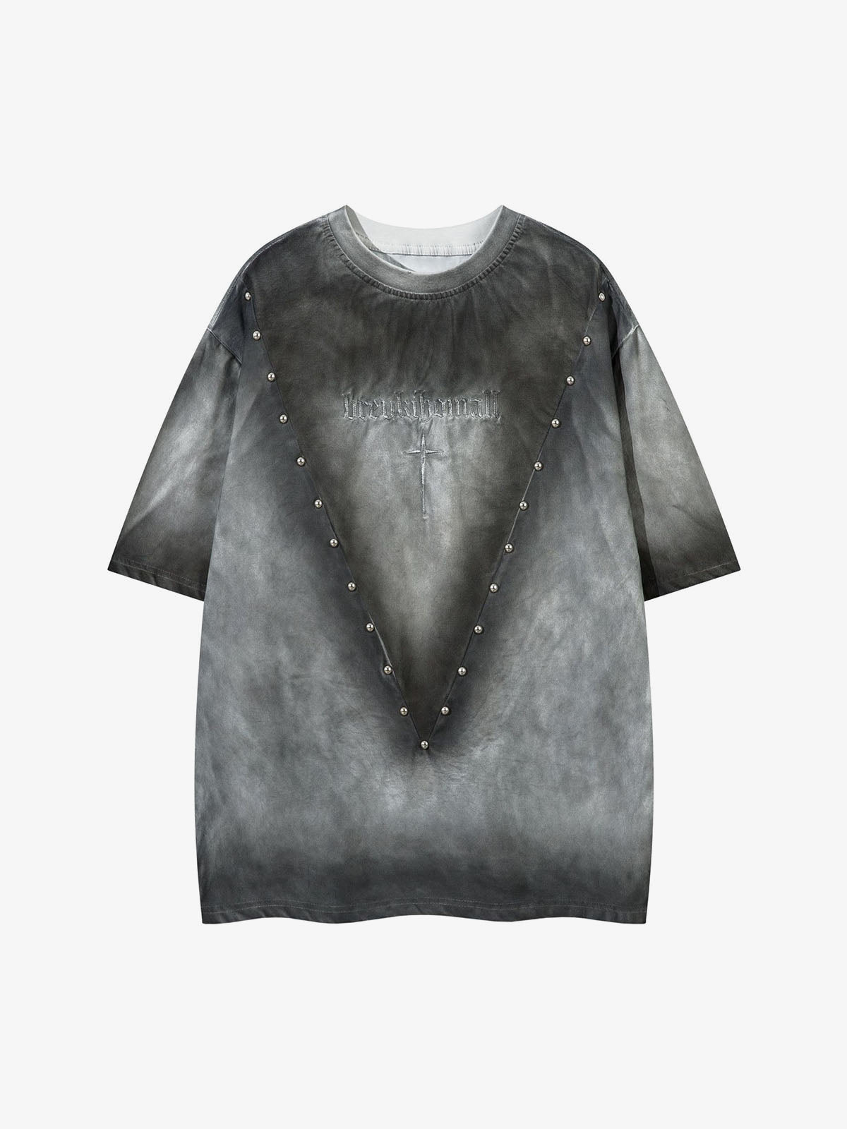Studded Cross Oversized Washed T-Shirt – Grey, front view | XoKool