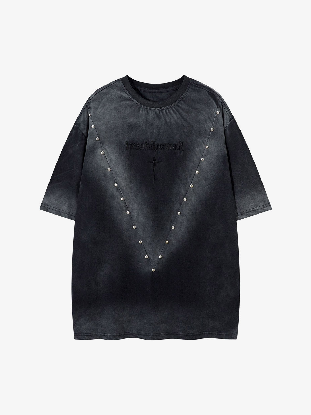 Studded Cross Oversized Washed T-Shirt – Black, front view | XoKool
