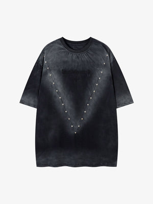 Studded Cross Oversized Washed T-Shirt – Black, front view | XoKool