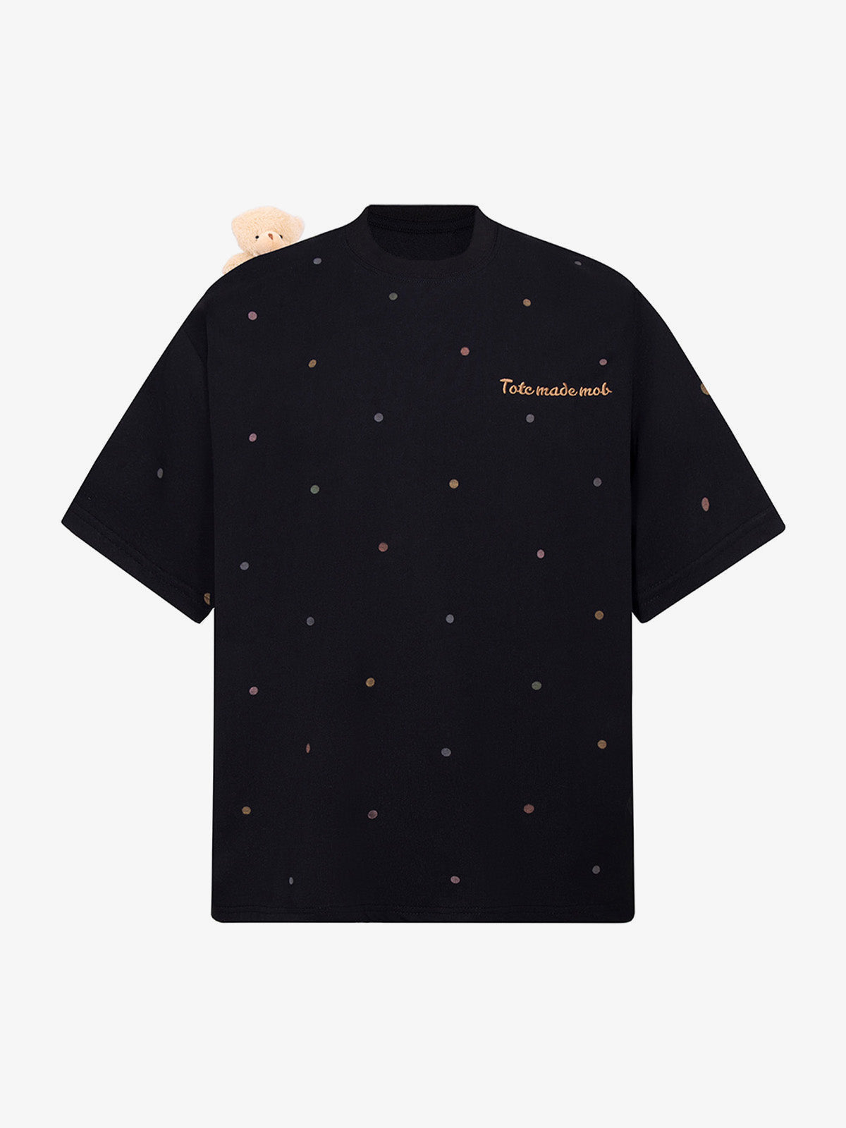Polka Dot Teddy Bear T-Shirt – Navy Black, front view | XoKool