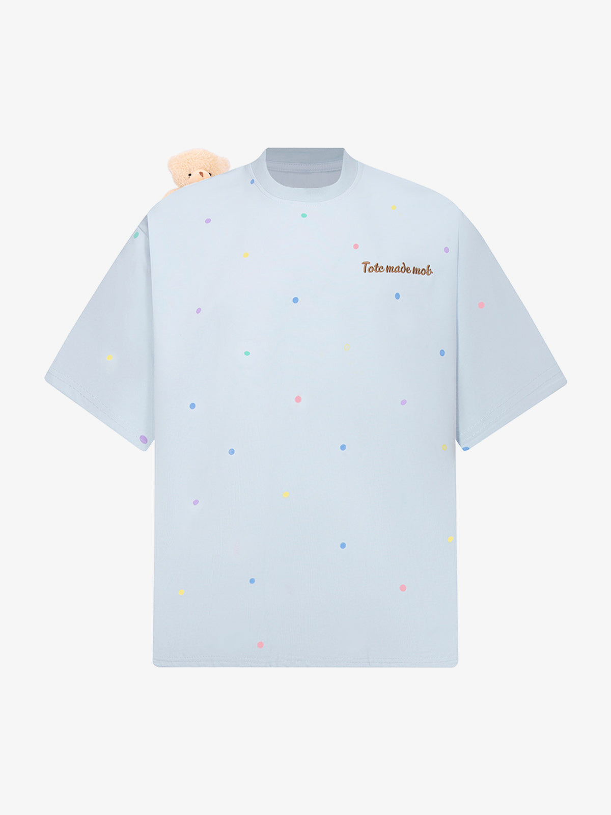 Polka Dot Teddy Bear T-Shirt – Light Blue, front view | XoKool