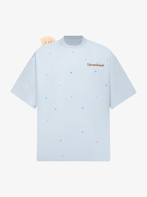 Polka Dot Teddy Bear T-Shirt – Light Blue, front view | XoKool