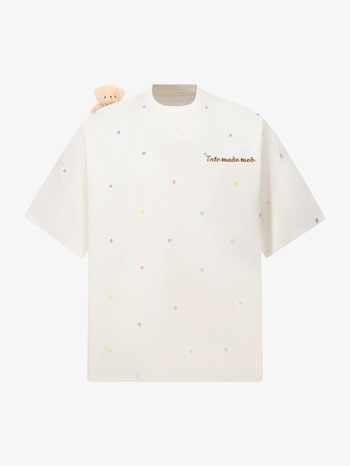 Polka Dot Teddy Bear T-Shirt – Cream, front view | XoKool