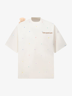 Polka Dot Teddy Bear T-Shirt – Cream, front view | XoKool