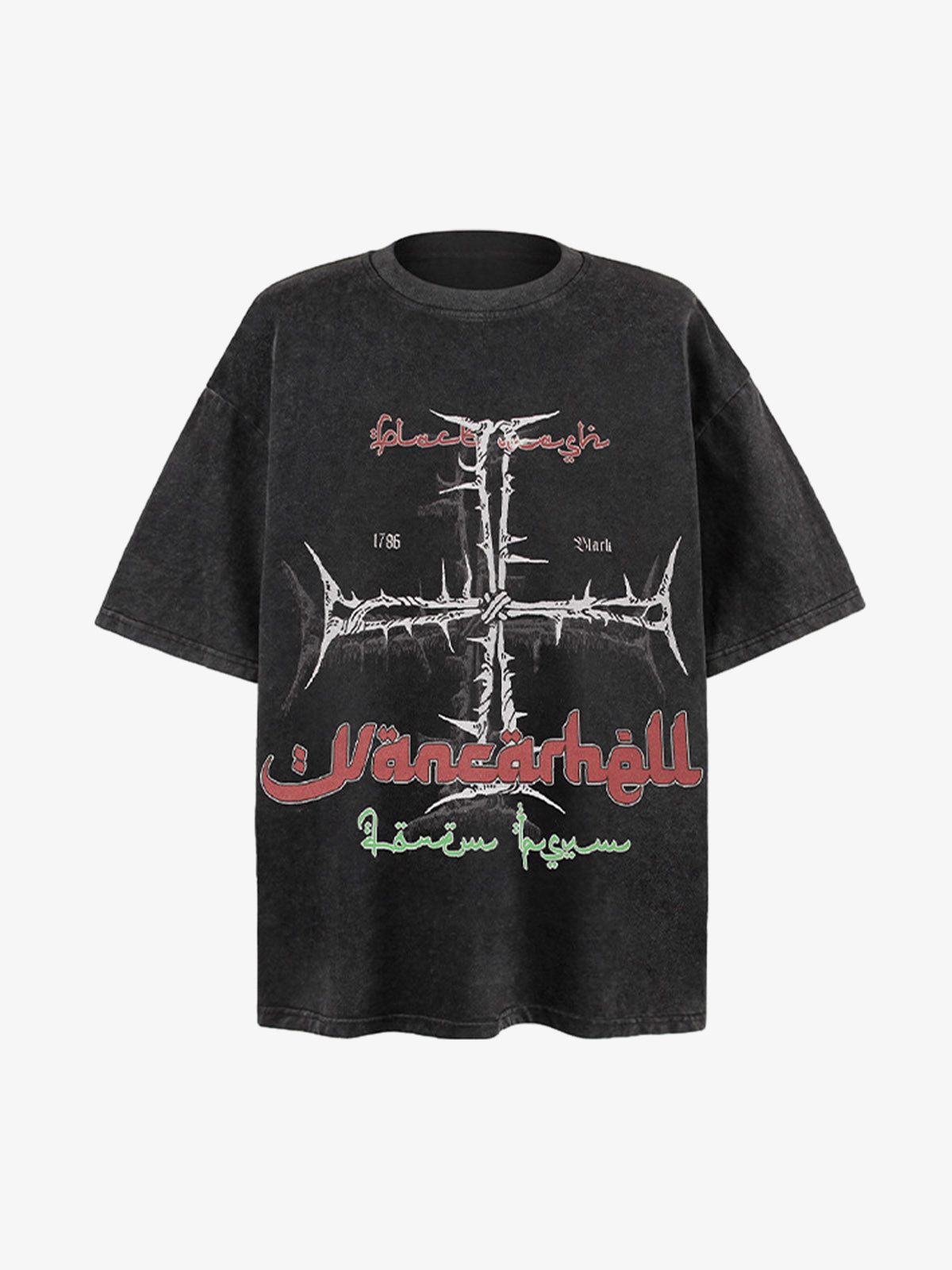 Barbed Wire Cross Graphic Tee – Black, front view | XoKool