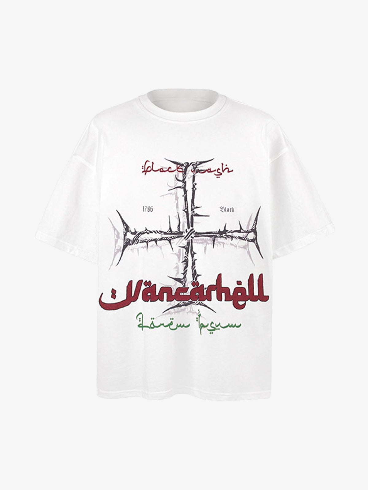 Barbed Wire Cross Graphic Tee – White, front view | XoKool