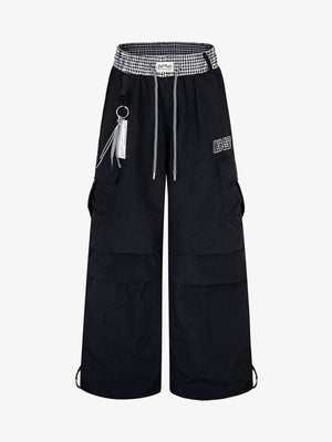 Pantalones paracaídas con doble cintura de cuadros vichy – Negro, vista frontal | XoKool